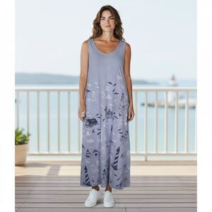 VTG Mary Dee Lighthouse Maxi Dress 10 12 Purple Sleeveless Cotton Fun To Wear